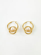 Double Hoop Pearl Drop Earrings